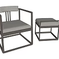 Modern Upholstered Dining Chair With Light Gray Seat And Matching Stool