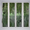 Decorative Vertical Green Plant Wall With Four Framed Panels And Fern Leaves