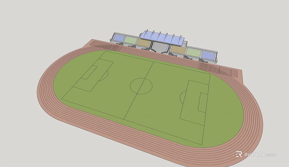 Standard Football Stadium Design With Running Track Spectator Stands And Green Grass Field 3d model 