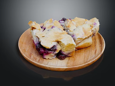 Delicious Blueberry Pastries with Flaky Golden Crust and Fresh Berries on Wooden Plate 3d model