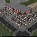 Vibrant Commercial Street With Illuminated Shops Outdoor Dining Areas And Surrounding Roads