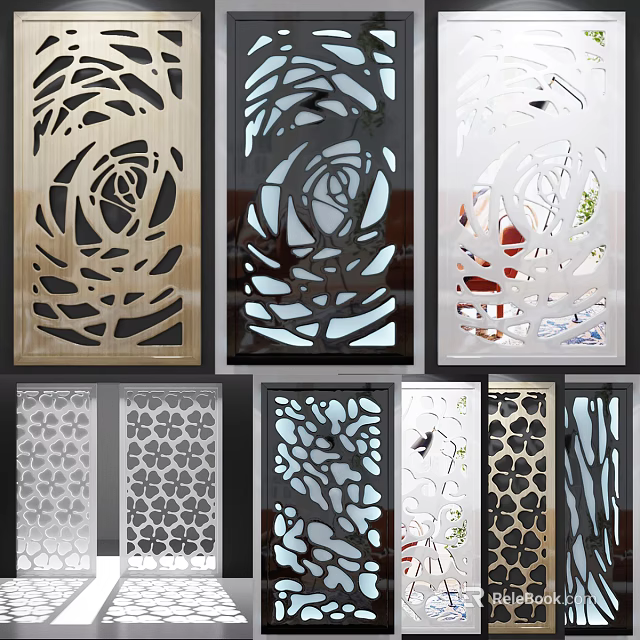 Stylish Partition Screens Featuring Intricate Laser Cut Patterns And Diverse Designs 3d model