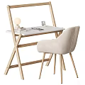 Sleek Modern Office Desk With Wooden Frame White Tabletop Beige Chair And Table Lamp