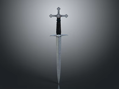 Medieval Sword With Crossguard Black Hilt And Sharp Metal Blade 3d model