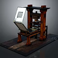 Antique Vintage Printing Press With Wooden Frame Metal Components And Platform Base