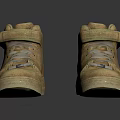 Worn High Top Beige Leather Shoes With White Laces On Dark Reflective Surface