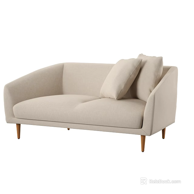 Beige Two Seater Sofa With Soft Cushions And Wooden Legs In Modern Style 3d model 