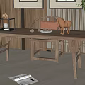 New Chinese Style Desk and Chair Desk and Chair Combination 3d model