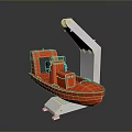 Red Industrial Boat Shaped Machinery With White Mechanical Arm And Stable Stand