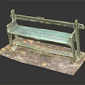 Green Weathered Wooden Bench With Fallen Leaves On Ground Surface