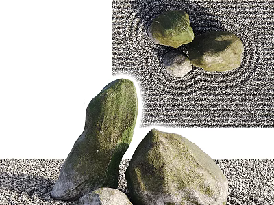 Natural Stone And Wood Elements In Traditional Zen Garden Landscape Design 3d model
