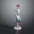 Ceramic Furniture Decorative Figurine With White Blue Outfit Red Hair And Base