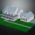 Wooden House With White Exterior Gray Roof Green Lawn Porch And Driveway
