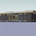 Modern Office Building Exterior With Glass Facade And Horizontal Black Stripes