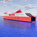 Red and White Yacht Sailing on Blue Sea Under Clear Sky with Clouds