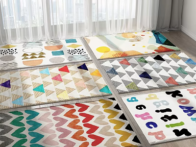 Colorful Square Rugs With Various Patterns For Home Decor 3d model