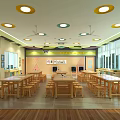 School Cultural Display Wall With Decorative Panels Blackboards And Wooden Desks