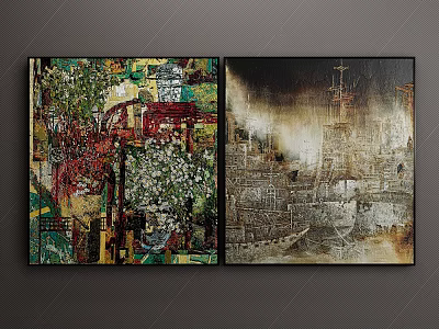 Abstract Paintings Wall Art With Vibrant Colors And Textured Neutral Tones Design 3d model