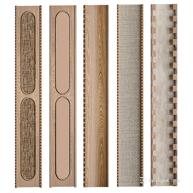 Feature Wall With Various Textured Wooden And Fabric Panels Home Interior Decor 3d model 