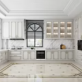 Elegant Kitchen Interior With White Cabinets Marble Countertops And Dining Table Chairs 3d model