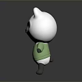 White Cartoon Bear Game And Movie Character With Pink Ears Green Shirt Smiling Closed Eyes