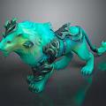 Turquoise Lion Game Movie Character With Ornamental Armor And Shiny Standing Posture