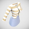 Stylish Striped Cropped Top With Zipper And Long Sleeves Light Blue Skirt