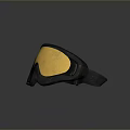 Black Frame Goggles With Gold Reflective Lenses On Colored Spot Base