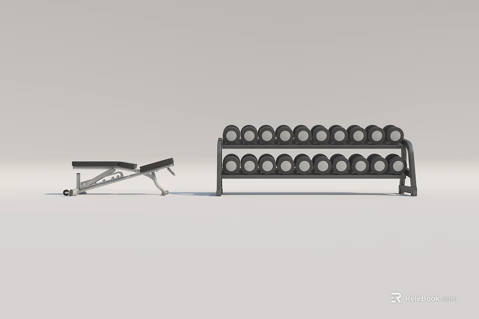 Fitness Sports Equipment Featuring Adjustable Dumbbell Bench And Dumbbell Rack With Dumbbells 3d model 
