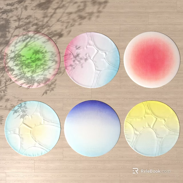 Colorful Circular Textured Wall Decor with Leaf Shadows and Gradient Hues 3d model 