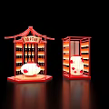 Interactive Area With Red Traditional Pavilion Style Structures And Lanterns For Lantern Riddle Guessing 3d model