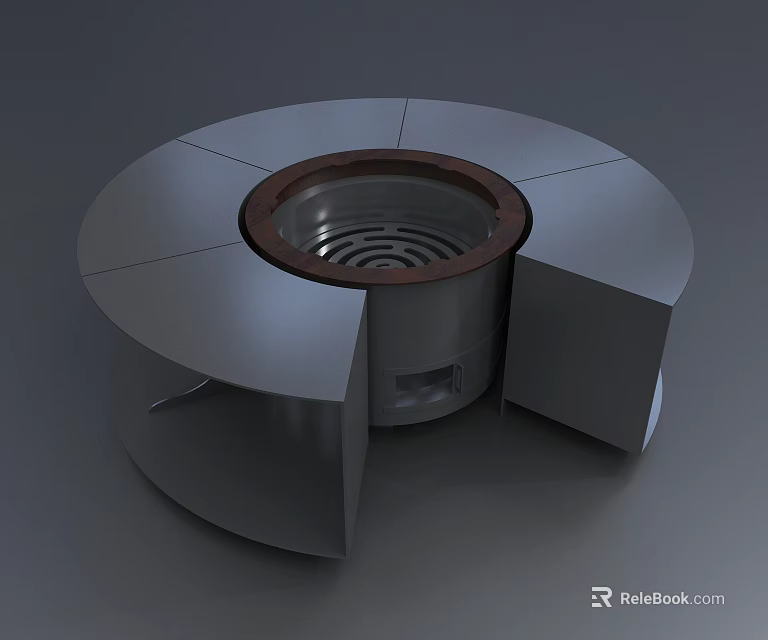 Modern Metal Round Table with Rotating Panels and Central Circular Groove 3d model 