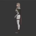 Fantasy Female Character 3D Model With Long Brown Hair Green Silver Armor And Brown Cape