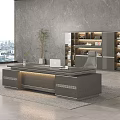 Modern Office Desk With Large Window City View Bookshelf And Sofa