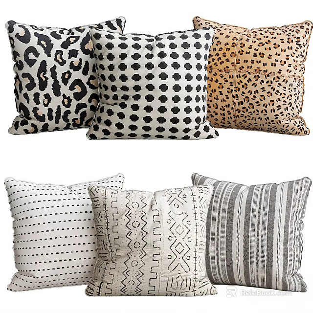 Stylish Decorative Pillows With Leopard Print Polka Dot Striped And Geometric Patterns 3d model