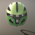 Green And Yellow Striped Modern Sports Helmet With Black Straps And Inner Padding