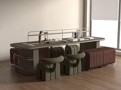 Modern Desk Handmade Workshop Table and Chair Long Strip 3d model