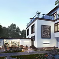 Modern Detached Villa Exterior Design With White Walls Large Windows And Garden Landscaping