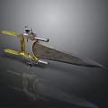 Engraved Decorative Dagger With Golden Accents Silver Metal Parts And Intricate Blade Texture