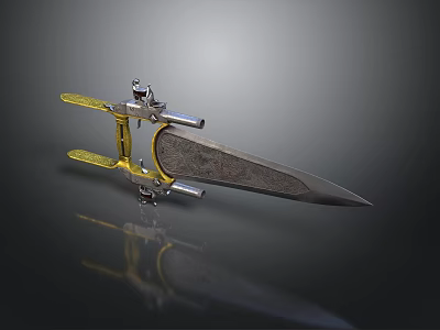 Engraved Decorative Dagger With Golden Accents Silver Metal Parts And Intricate Blade Texture 3d model