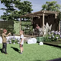 Outdoor Pergola in Backyard Patio with Seating Area Grill and Greenery for Relaxing Gatherings