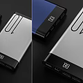 Power Bank Silver Black Metal Design Digital Display Screen Multiple USB Ports Portable Charger