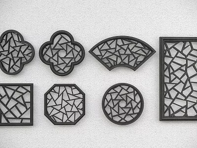Carved Lattice Windows with Various Ornamental Shapes and Intricate Patterns 3d model
