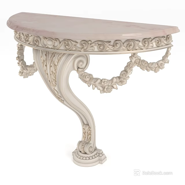 Elegant Classical Console Table With Marble Top And Ornate Carved Details 3d model 