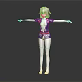 3D Anime Character Creature with Pink Hair and Blue White Outfit Standing Open Arms