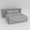 Modern Double Bed Interior With Gray Headboard White Dark Pillows And Striped Blanket