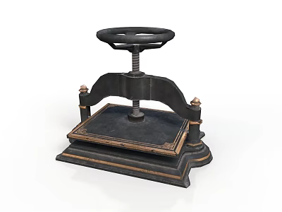 Vintage Press Machine With Round Handle Square Platform And Gold Accents 3d model