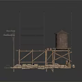 Wooden Scaffolding Water Tower And Platform Construction Model With Stone Blocks 3d model