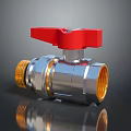 Red Handle Silver Body Ball Valve With Golden Threaded Connections And Metal Construction
