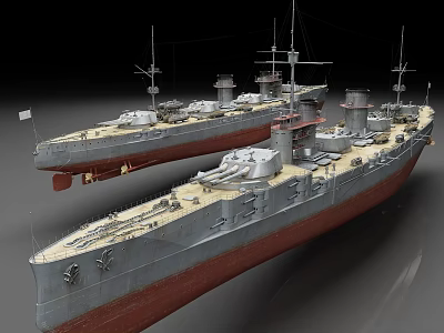 Vintage Warship Models Featuring Detailed Turrets Masts And Classic Design 3d model